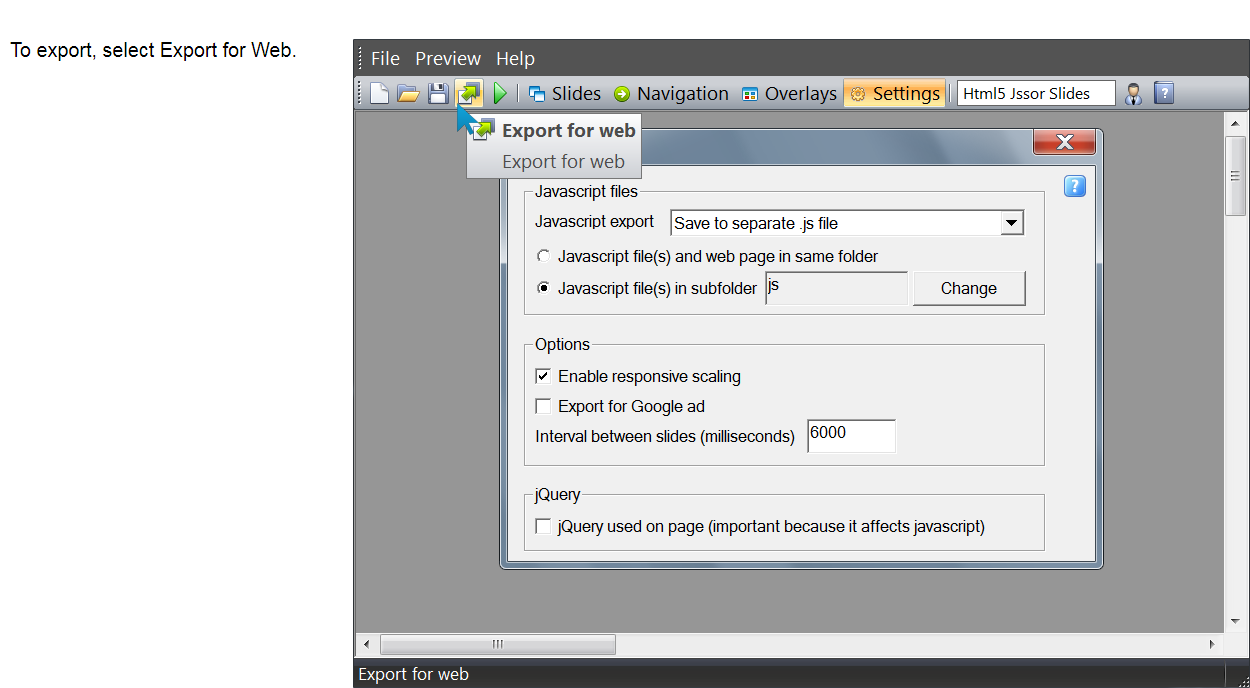 select export for web