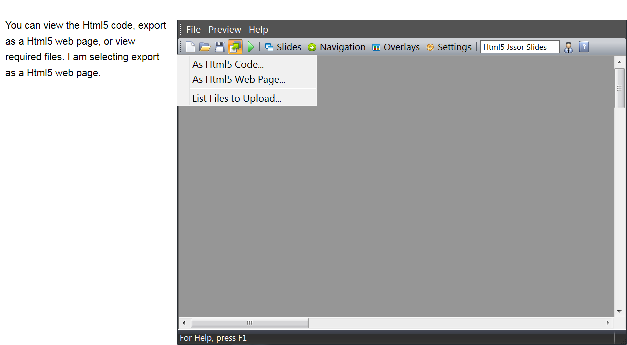 select export as html5 page