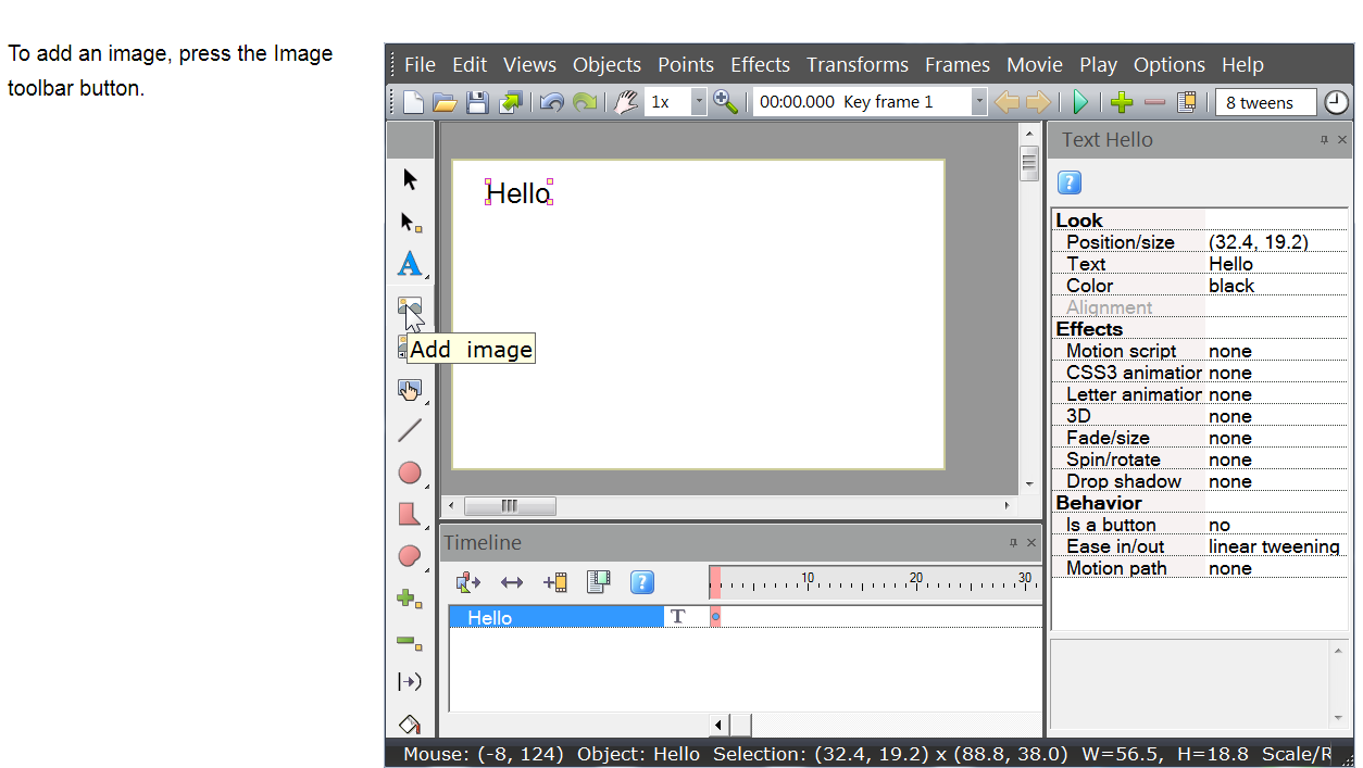 mouse over add image toolbar button