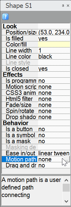 window for assigning a motion path