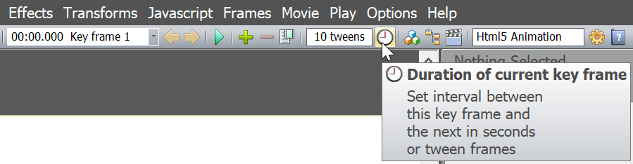 icon on top toolbar for setting tweens