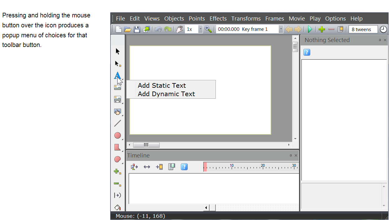 press and holding add text toolbar button