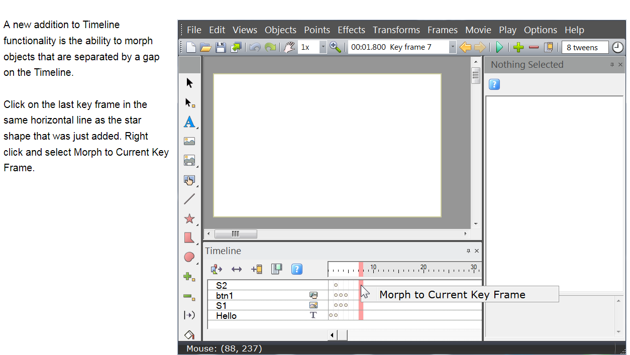 right click and select morph to current key frame