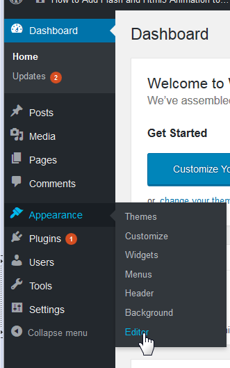 select appearance editor in wordpress